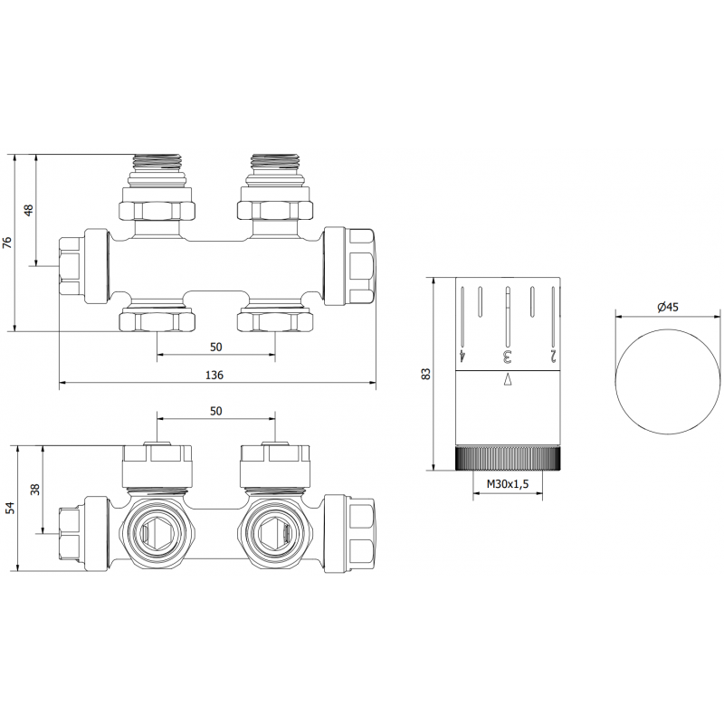 Mexen G05 termostatická sada uhlová/priamočiara, Duplex, DN50, chróm - W908-958-01