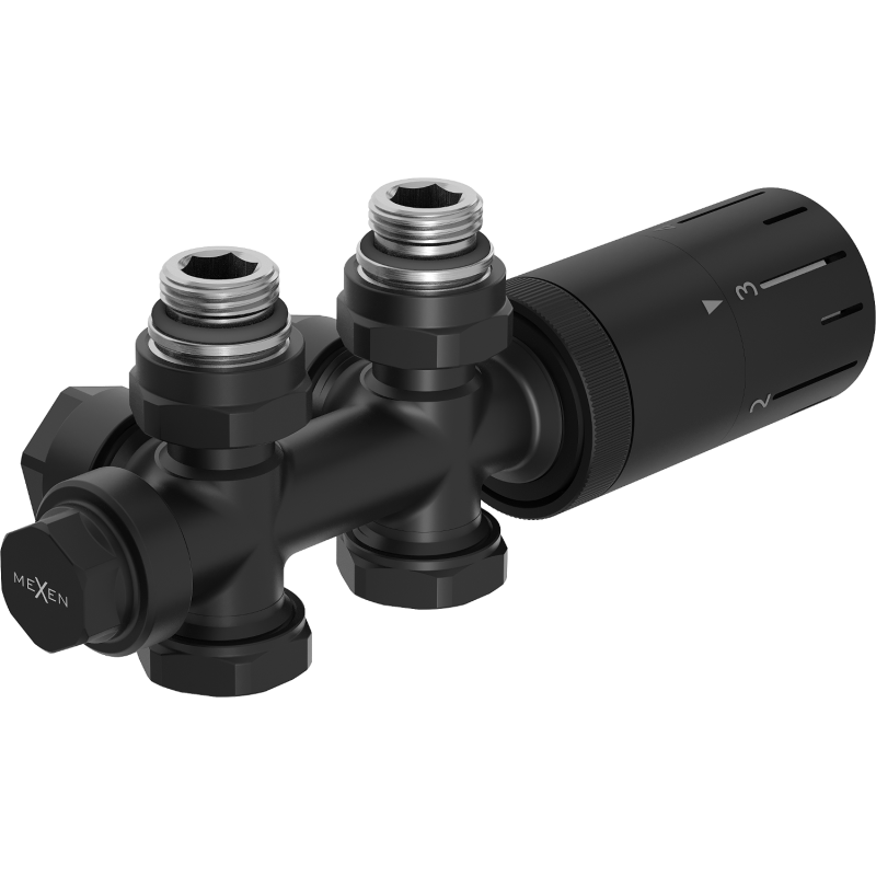 Mexen G05 termostatická zostava uhlová/priama, Duplex, DN50, čierna - W908-958-70
