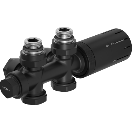 Mexen G05 termostatická zostava uhlová/priama, Duplex, DN50, čierna - W908-958-70