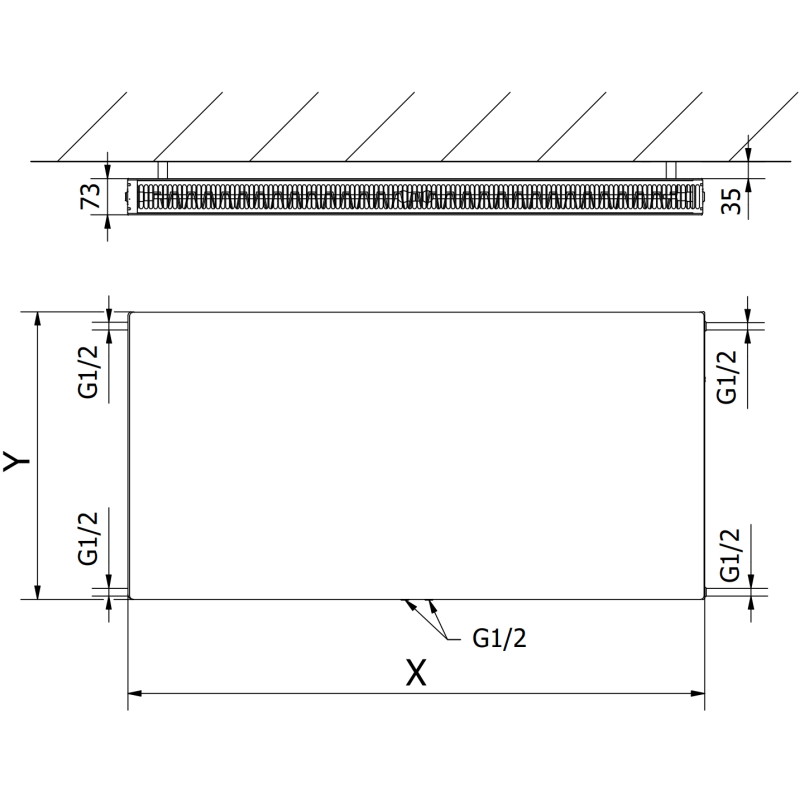 Mexen CCF21 Ploche doskové vykurovacie teleso 600 x 900 mm, spodné stredné pripojenie, 1089 W, antracit - W6C21F-060-090-66