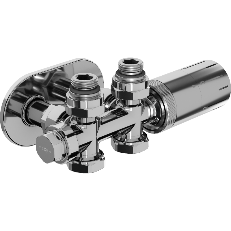 Mexen G05 termostatická sada rohová/priamočiara s krytkou R, Duplex, DN50, chróm - W908-958-905-01