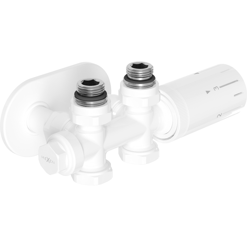 Mexen G05 termostatická sada rohová/priamy s krytom R, Duplex, DN50, biela - W908-958-905-20