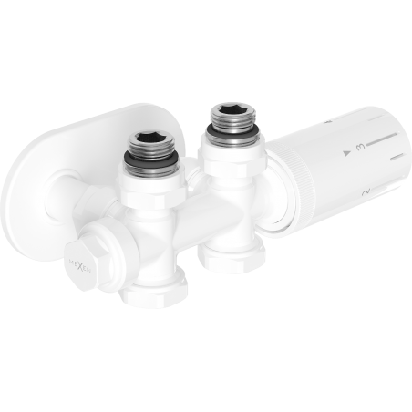 Mexen G05 termostatická sada rohová/priamy s krytom R, Duplex, DN50, biela - W908-958-905-20
