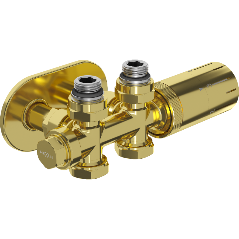 Mexen G05 termostatický set rohový/priamy s krytom R, Duplex, DN50, zlatý - W908-958-905-50