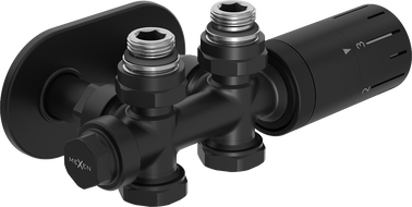 Mexen G05 termostatický rohovo/priamy set s maskovaním R, Duplex, DN50, čierny - W908-958-905-70