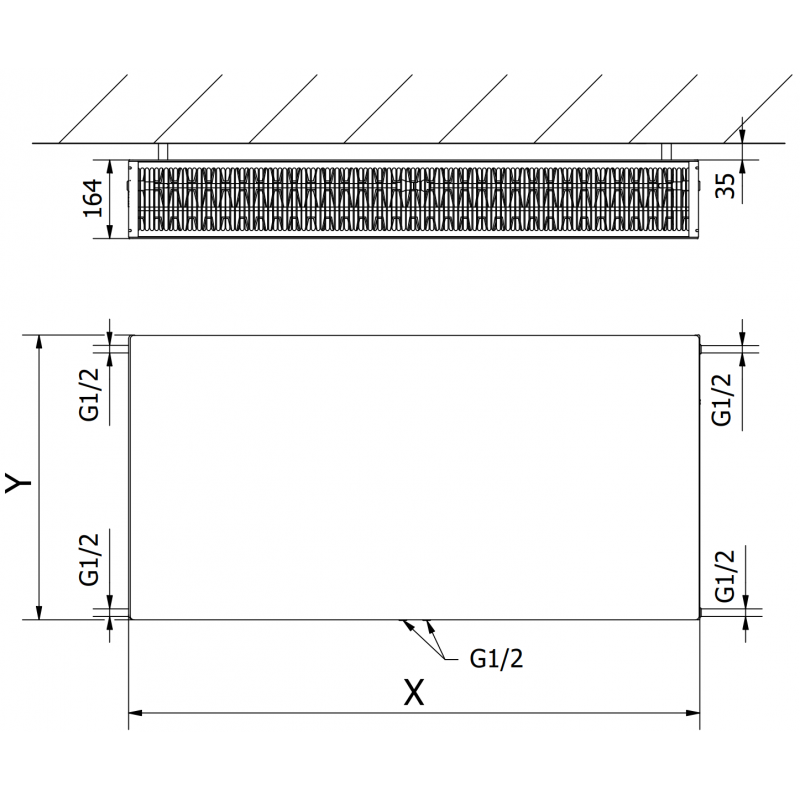 Mexen Flat CCF33 doskový radiátor 300 x 500 mm, spodné stredové pripojenie, 620 W, antracit - W6C33F-030-050-66
