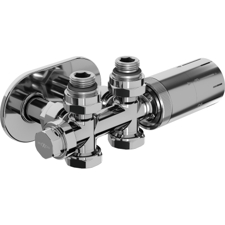 Mexen G05 termostatická sada rohová/priamo s krytkou S, Duplex, DN50, chróm - W908-958-910-01
