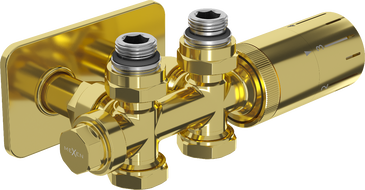 Mexen G05 termostatická sada rohová/priamá s krytom S, Duplex, DN50, zlatá - W908-958-910-50