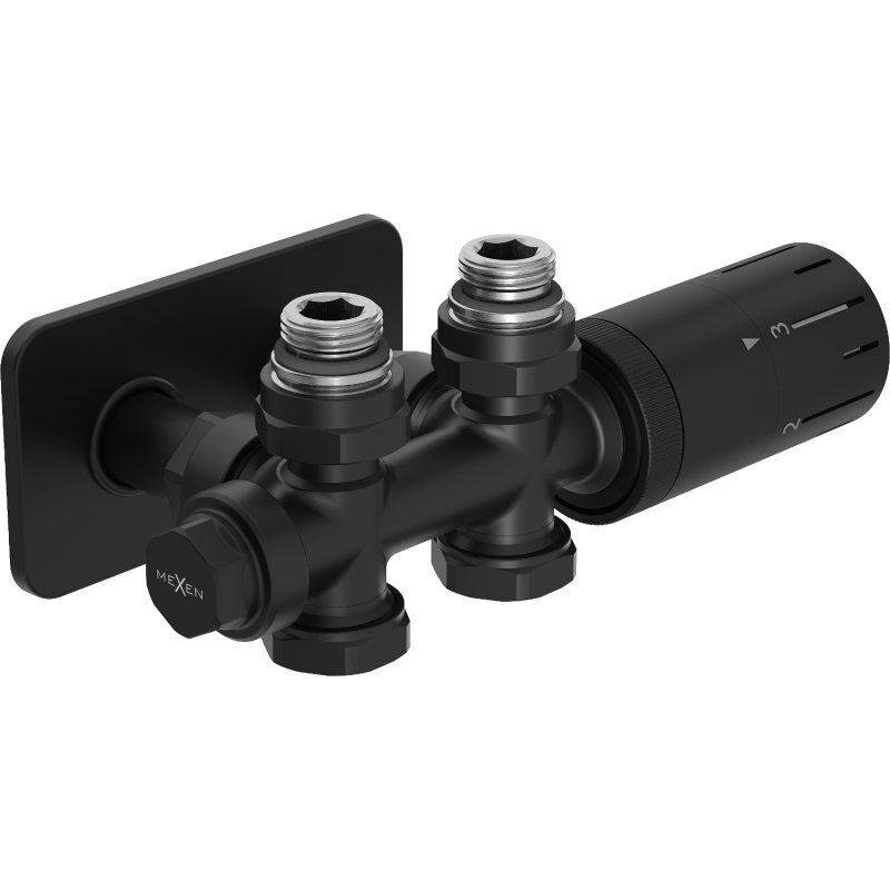 Mexen G05 termostatická sada kútová/priamy s krytkou S, Duplex, DN50, čierna - W908-958-910-70