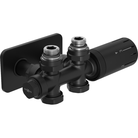 Mexen G05 termostatická sada kútová/priamy s krytkou S, Duplex, DN50, čierna - W908-958-910-70