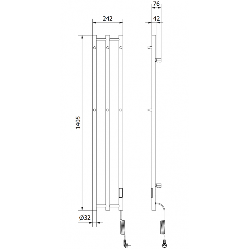 Mexen Pino elektrický radiátor s vešiakmi na uteráky 1405 x 242 mm, 200 W, biely - W301-1405-242-00-20