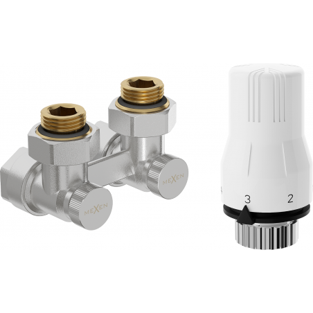 Mexen G02 termostatická sada dvojitá DN50, rohová 1/2"x16 mm, niklová - W911-016-928-01