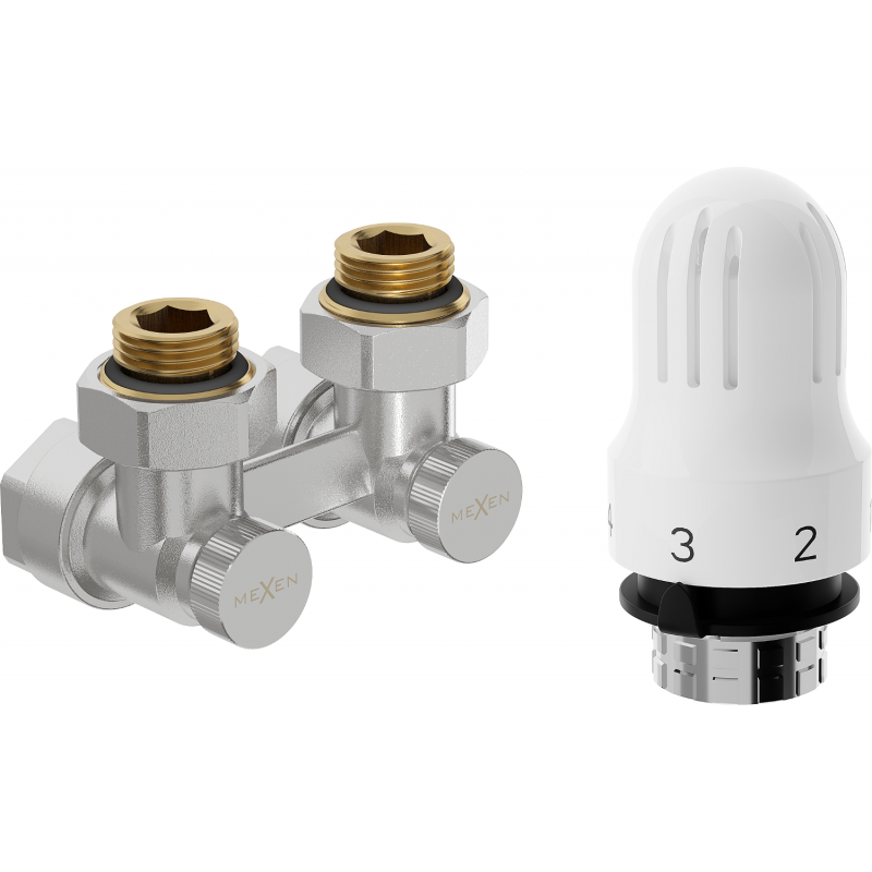 Mexen G04 termostatická sada dvojrúrková DN50, uhlový 1/2"x16 mm, nikel - W911-016-948-01