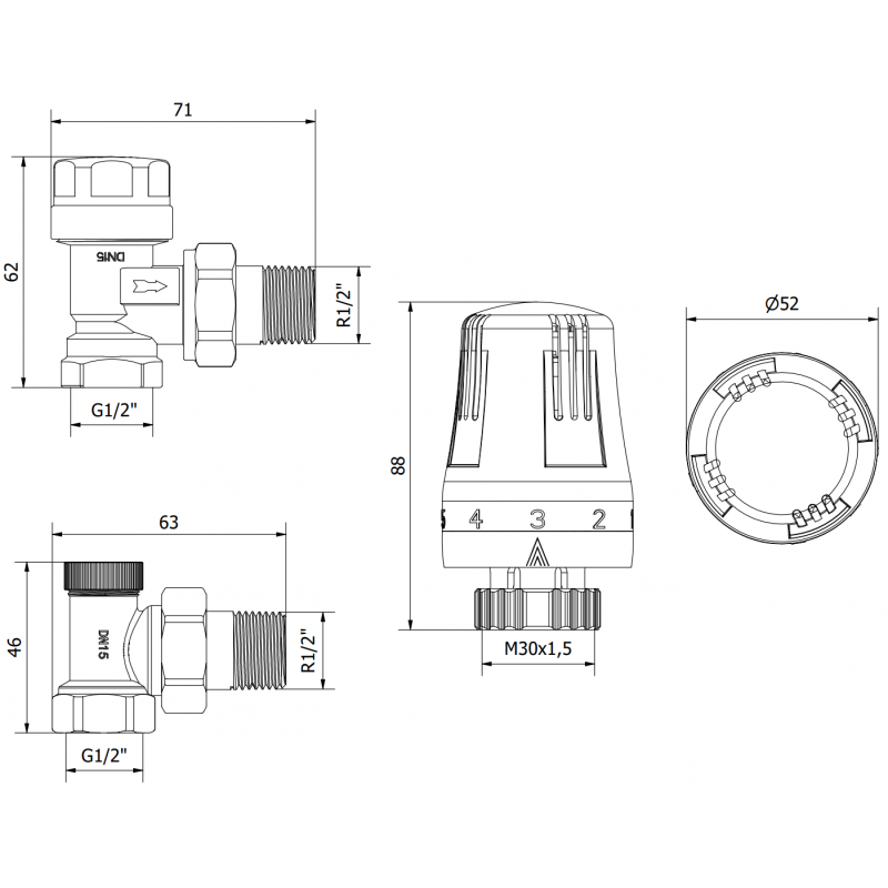 Mexen G01 termostatická sada uhlová, nikel - W913-012-918-01