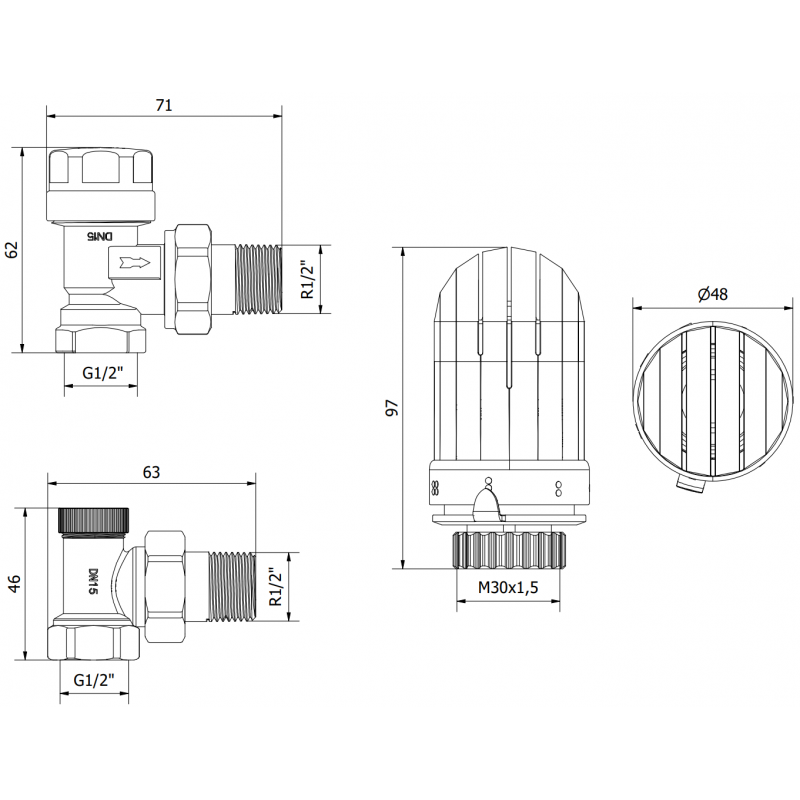 Mexen G03 sada termostatických ventilov uhlových, nikel - W913-012-938-01
