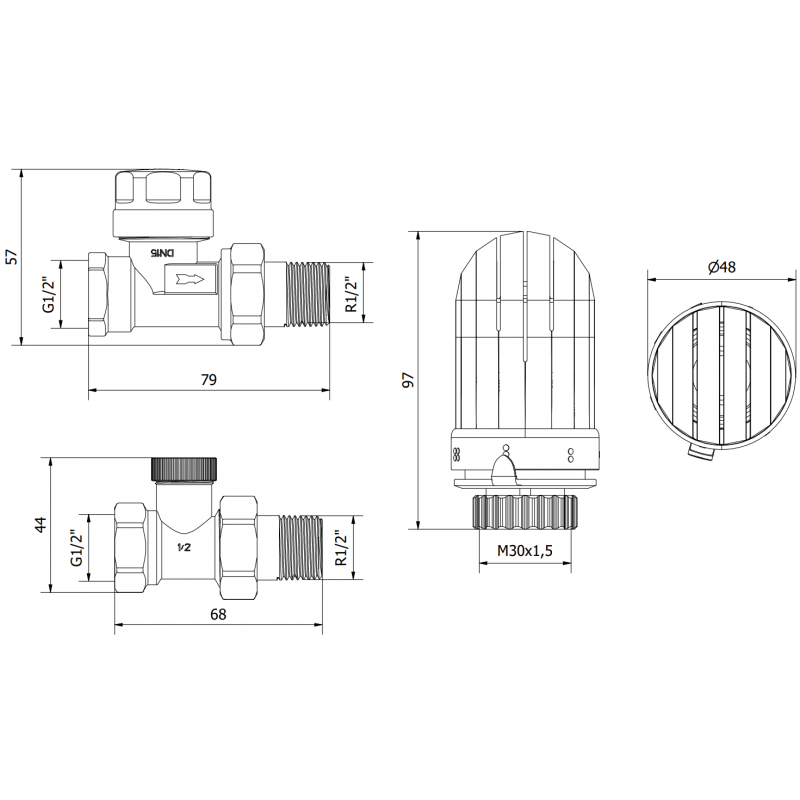 Mexen G03 termostatická súprava rovná, nikel - W914-012-938-01