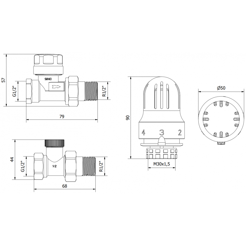 Mexen G04, termostatická sada rovná, nikel - W914-012-948-01
