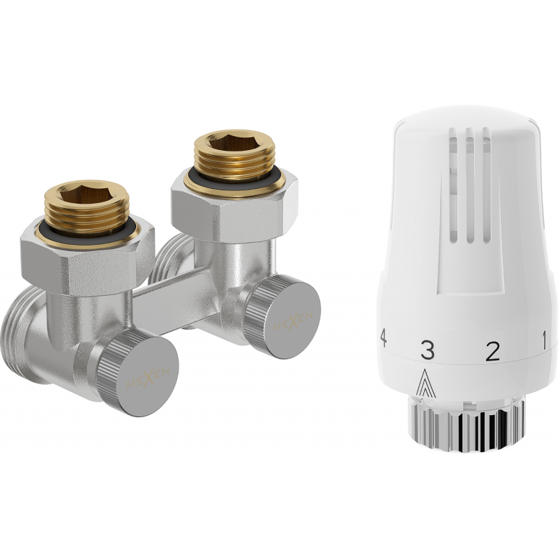 Mexen G01 termostatická sada s dvojitou trubicou DN50, uhlová 1/2"x3/4", nikel - W911-012-918-01