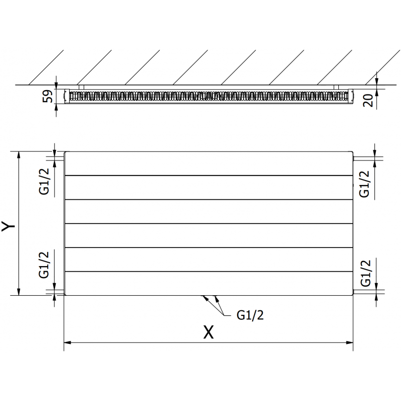 Mexen Line CCL11 doskový radiátor 600 x 2000 mm, dolné stredové pripojenie, 1567 W, antracit - W6C11L-060-200-66