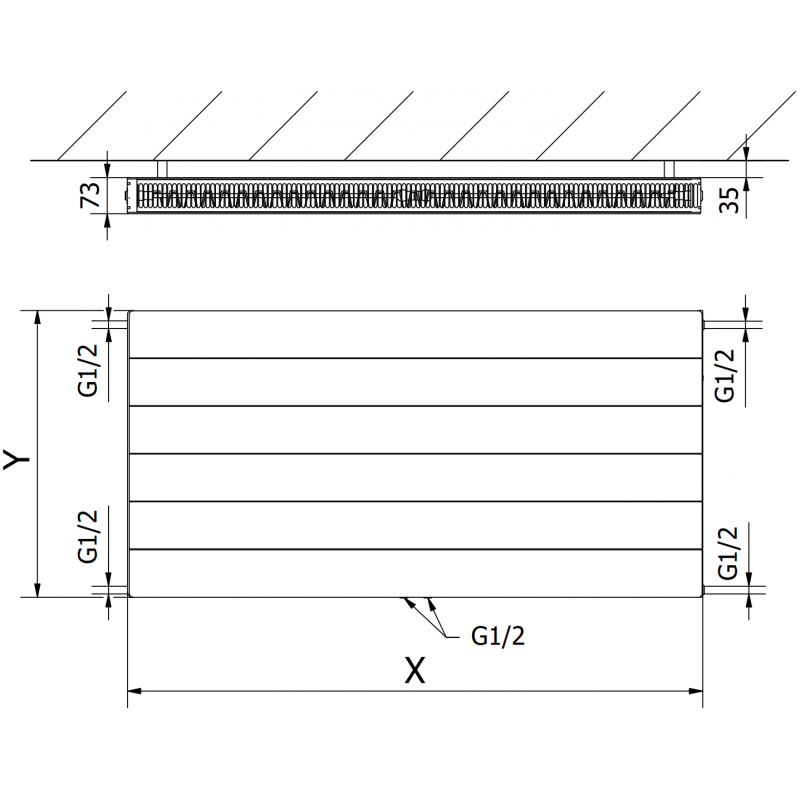 Mexen Line CCL21 doskový radiátor 500 x 1600 mm, dolné stredové pripojenie, 1613 W, antracit - W6C21L-050-160-66