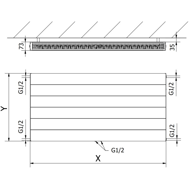 Mexen CCL21 Line doskový radiátor 900 x 1800 mm, stredné spodné pripojenie, 2861 W, antracit - W6C21L-090-180-66