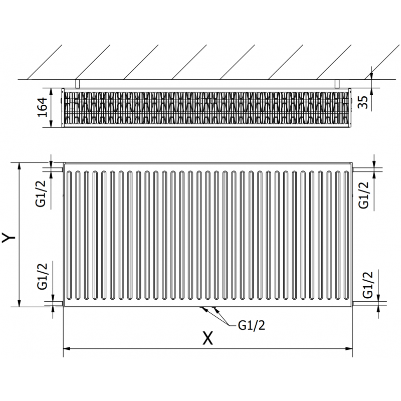 Mexen CC33 panelový radiátor 600 x 1200 mm, dolné stredové pripojenie, 2801 W, čierny - W6C33-060-120-70