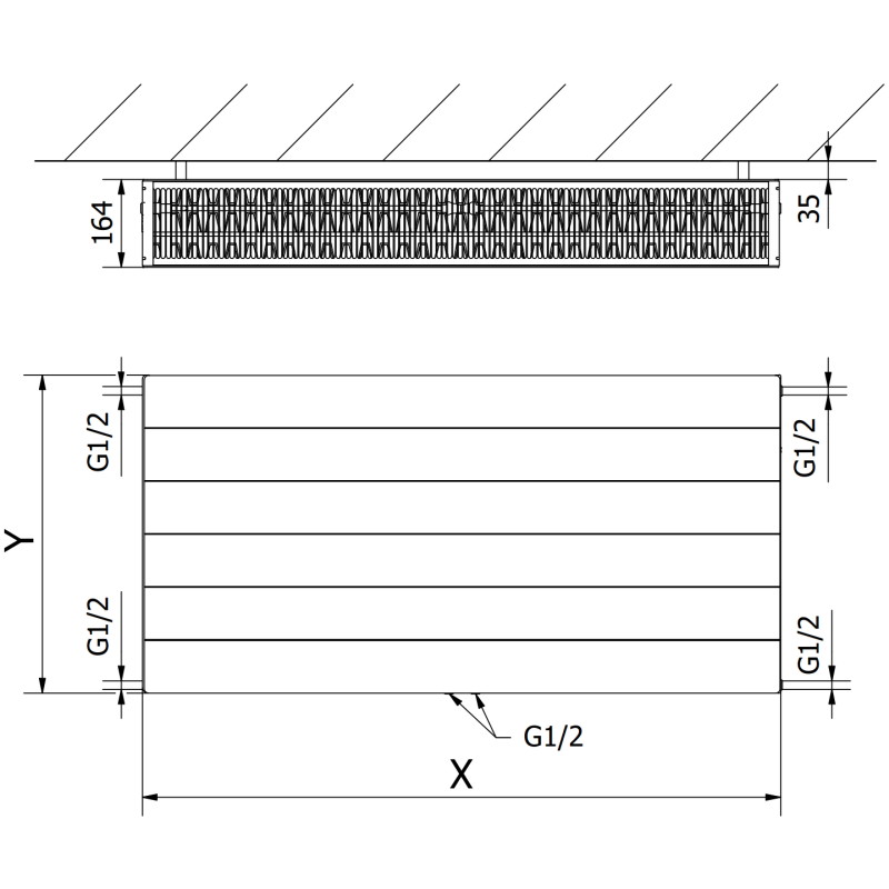 Mexen CCL33 Radiátor s doskovým dizajnom 500 x 500 mm, stredné spodné pripojenie, 950 W, antracit - W6C33L-050-050-66