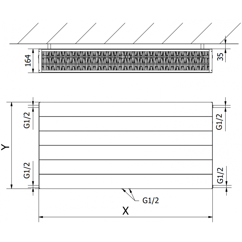 Mexen Line CCL33 doskový radiátor 900 x 1800 mm, spodné stredové pripojenie, 5401 W, antracit - W6C33L-090-180-66