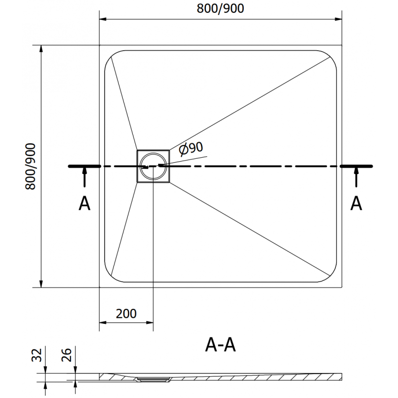 Mexen Bert sprchová vanička štvorcová SMC 90 x 90 cm, biela - 4K109090