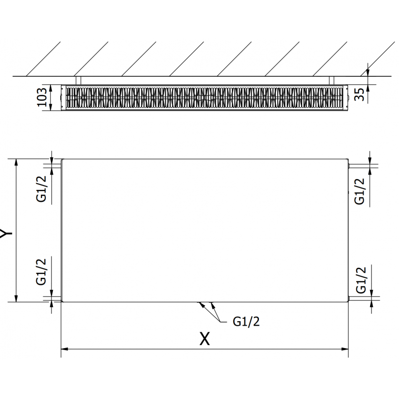 Mexen Flat CCF22 doskový radiátor 300 x 1000 mm, spodné stredné pripojenie, 901 W, čierny - W6C22F-030-100-70