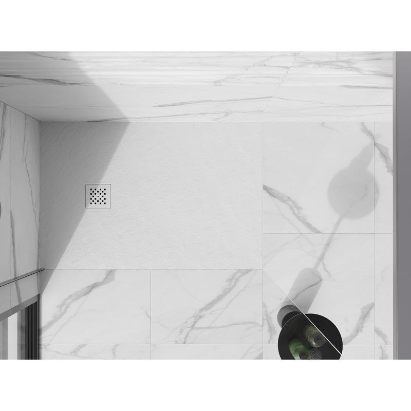 Mexen Stone+ kompozitná obdĺžniková sprchová vanička 100 x 80 cm, biela, biely kryt - 44108010-W