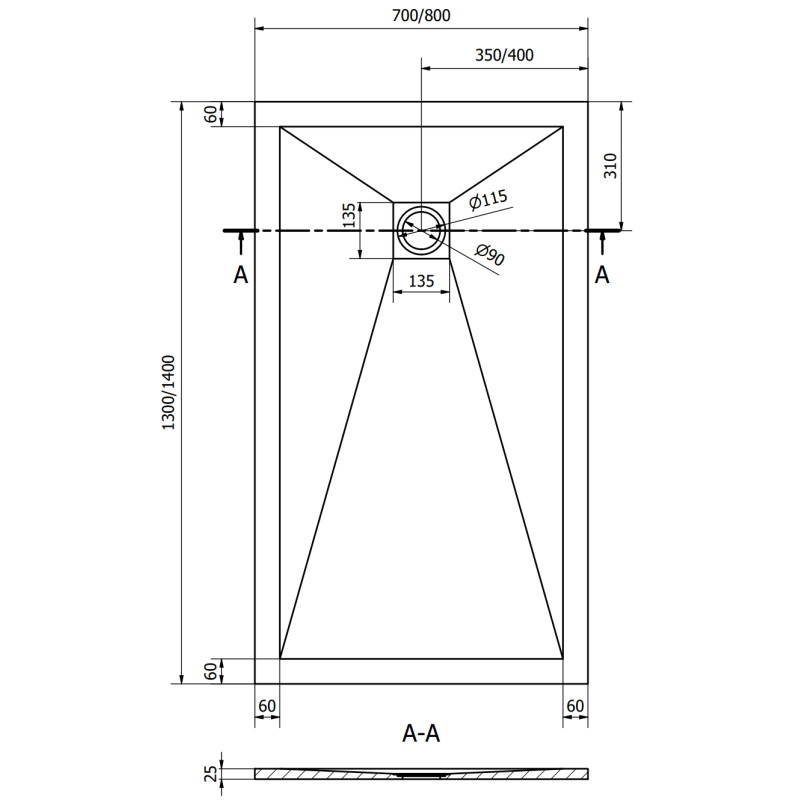 Mexen Stone+ kompozitová obdĺžniková sprchová vanička 140 x 80 cm, biela, biely kryt - 44108014-W