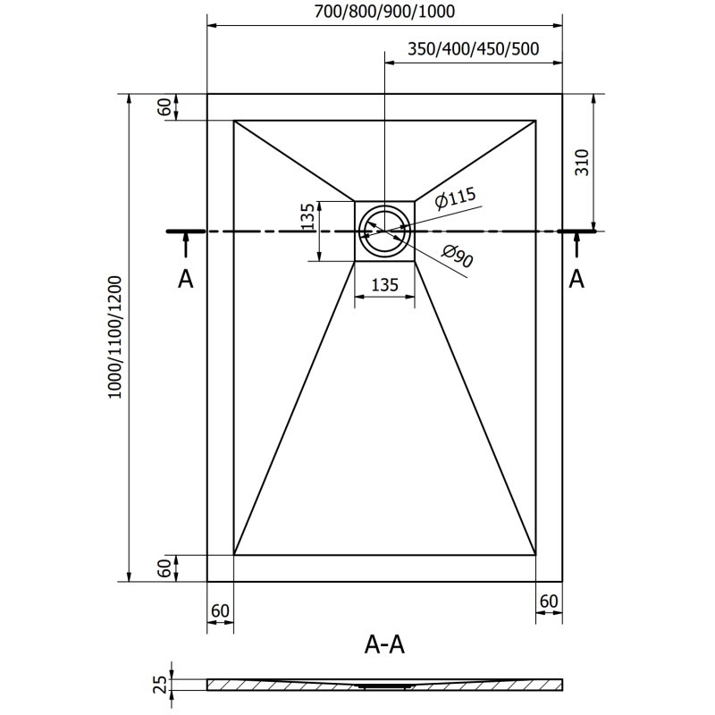 Mexen Stone+ rektangulárny kompozitový sprchovací kút 110 x 90 cm, biely, kryt biely - 44109011-W