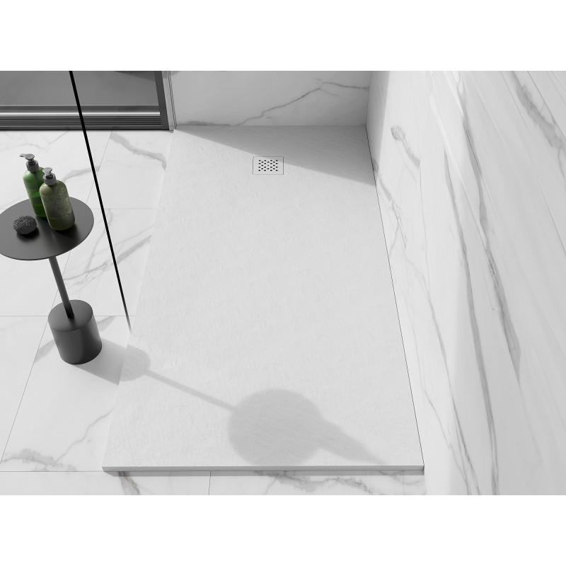 Mexen Stone+ kompozitová obdĺžniková sprchová vanička 180 x 90 cm, biela, biely kryt - 44109018-W