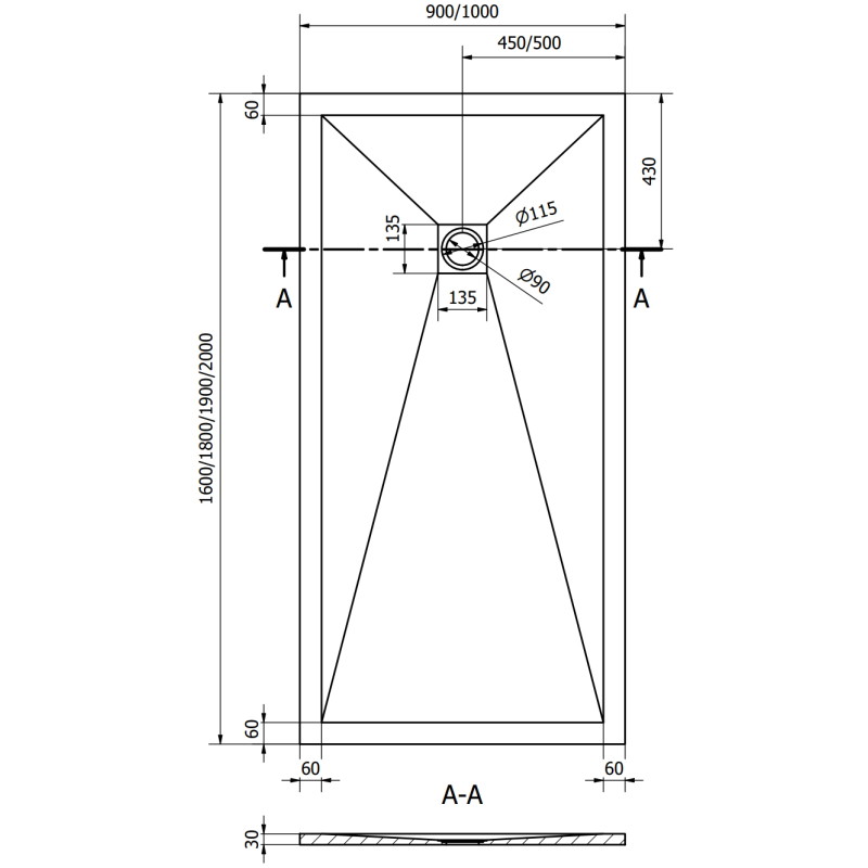 Mexen Stone+ obdĺžnikový kompozitný sprchový kút 160 x 100 cm, biely, kryt biely - 44101016-W