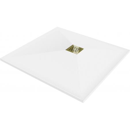 Mexen Stone+ sprchová vanička kompozitná štvorcová 100 x 100 cm, biela, krytka zlatá - 44101010-G