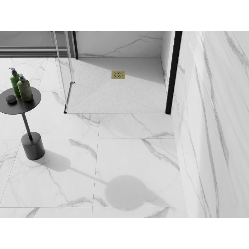 Mexen Stone+ kompozitový štvorcový sprchový kút 70 x 70 cm, biely, zlatý kryt - 44107070-G