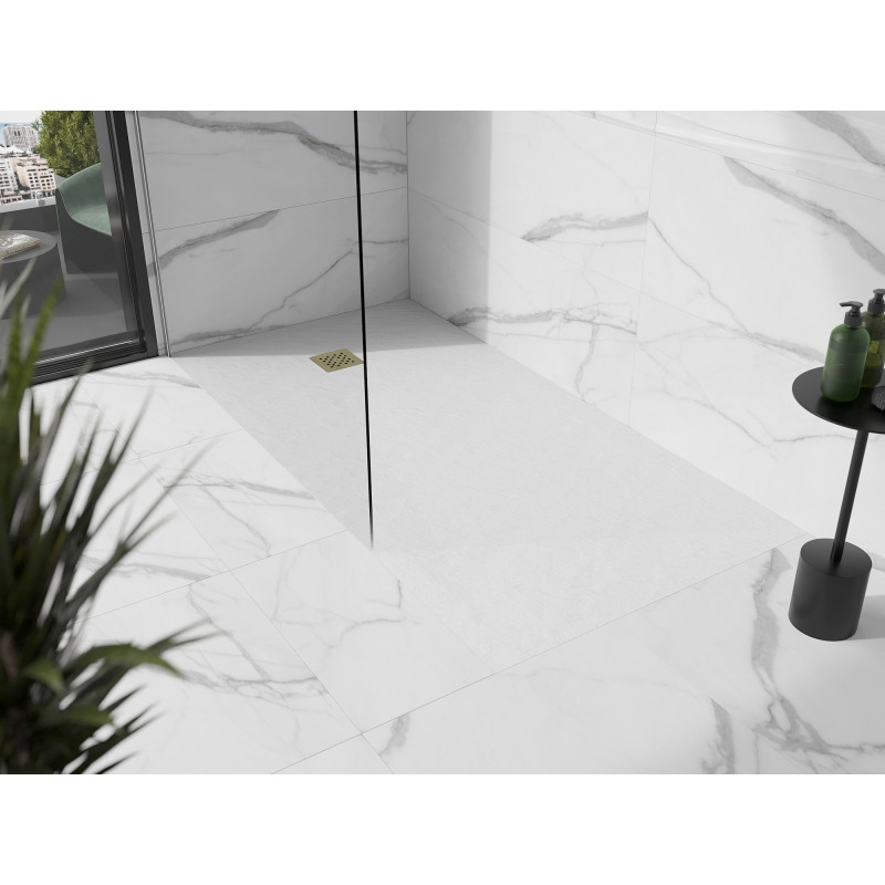 Mexen Stone+ kompozitový sprchovací kút 160 x 100 cm, biely, zlatý kryt - 44101016-G