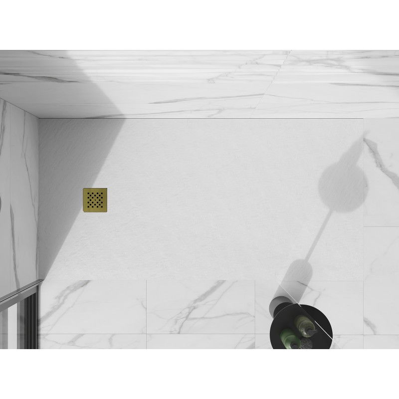 Mexen Stone+ kompozitová štvorcová sprchová vanička 200 x 100 cm, biela, zlatý kryt - 44101020-G