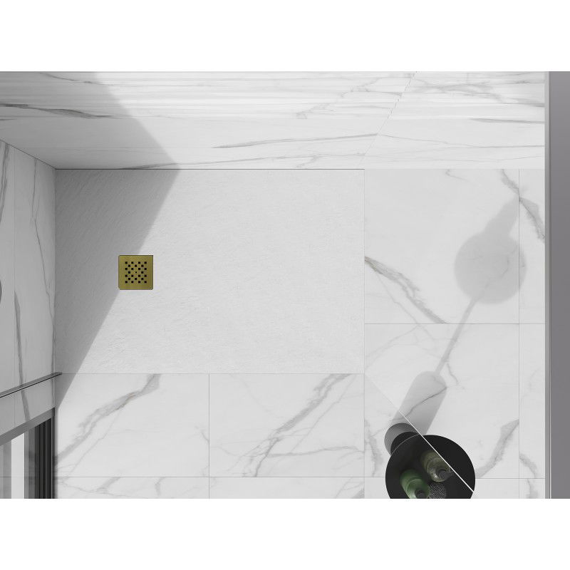 Mexen Stone+ obdĺžniková kompozitná sprchová vanička 130 x 90 cm, biela, zlatý kryt - 44109013-G