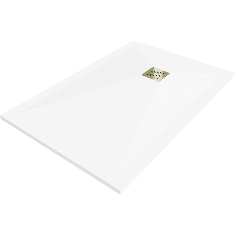 Mexen Stone+ obdĺžniková kompozitná sprchová vanička 120 x 90 cm, biela, zlatá krytka - 44109012-G