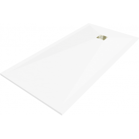 Mexen Stone+ obdĺžniková kompozitná sprchová vanička 160 x 80 cm, biela, zlatá krytka - 44108016-G