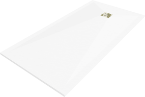 Mexen Stone+ kompozitová obdĺžniková sprchová vanička 180 x 80 cm, biela, zlatý kryt - 44108018-G
