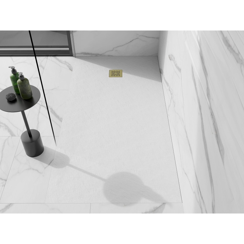 Mexen Stone+ obdĺžnikový kompozitný sprchový kút 180 x 70 cm, biely, zlatá krytka - 44107018-G