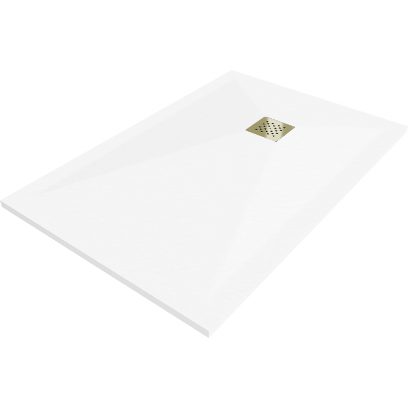 Mexen Stone+ sprchový odtokový žľab kompozitný obdĺžnikový 140 x 80 cm, biely, zlatá krytka - 44108014-G
