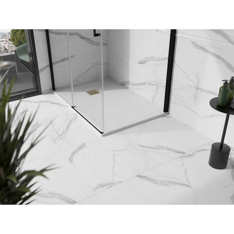 Mexen Stone+ obdĺžnikový kompozitný sprchový kút 100 x 80 cm, biely, zlatý kryt - 44108010-G