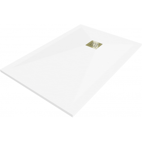 Mexen Stone+ kompozitná obdĺžniková sprchová vanička 110 x 70 cm, biela, zlatá krytka - 44107011-G