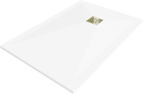 Mexen Stone+ kompozitná obdĺžniková sprchová vanička 110 x 70 cm, biela, zlatá krytka - 44107011-G