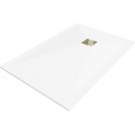 Mexen Stone+ kompozitný obdĺžnikový sprchový kút 100 x 70 cm, biely, zlatá krytka - 44107010-G