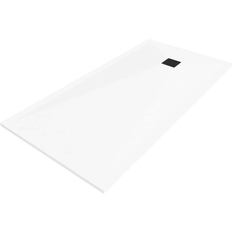 Mexen Stone+ kompozitová obdĺžniková sprchová vanička 180 x 90 cm, biela, čierna krytka - 44109018-B